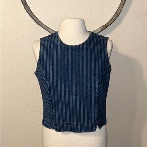 Navy Striped Sleeveless Crop Top
